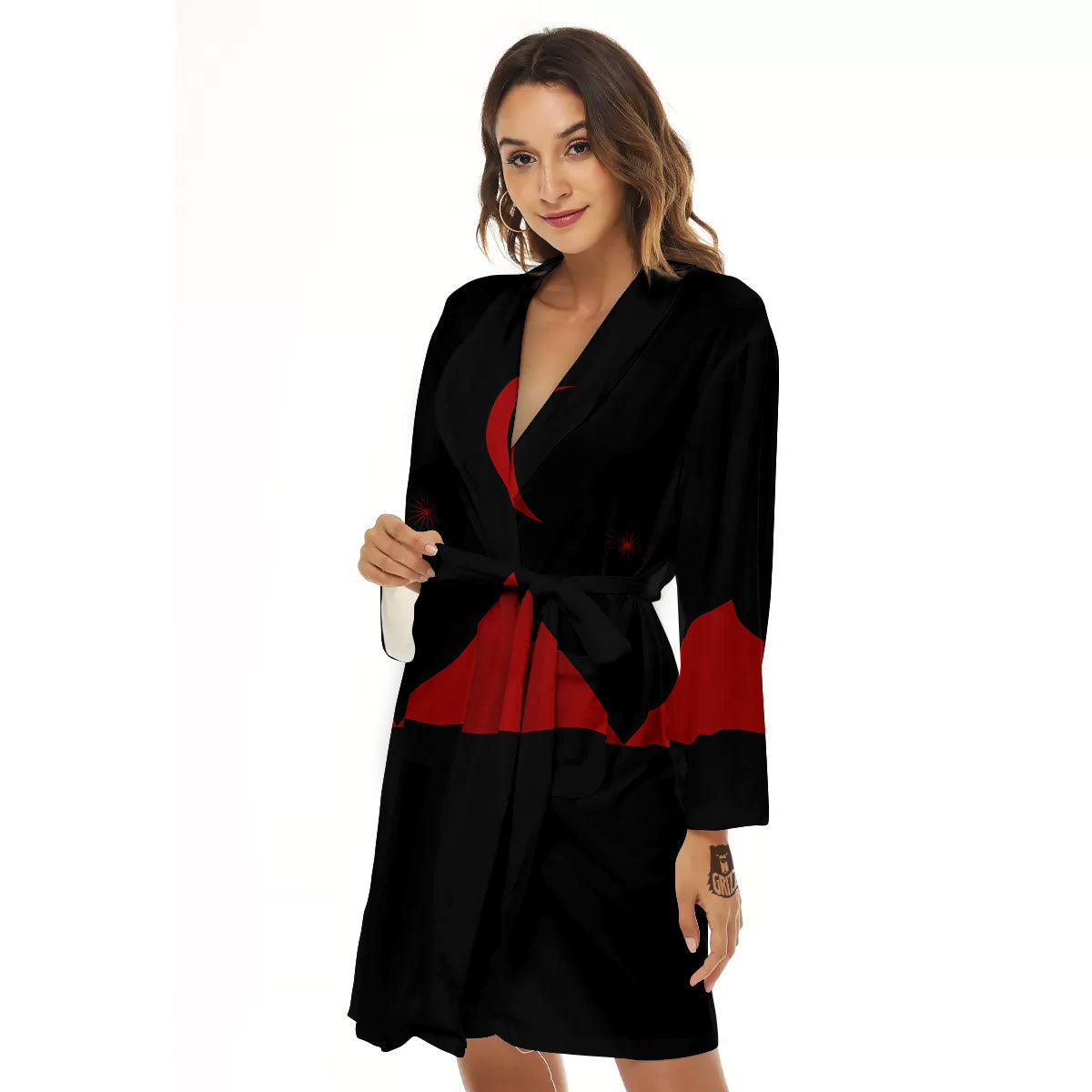 Pyramid Red Moon Print Women's Robe-grizzshop