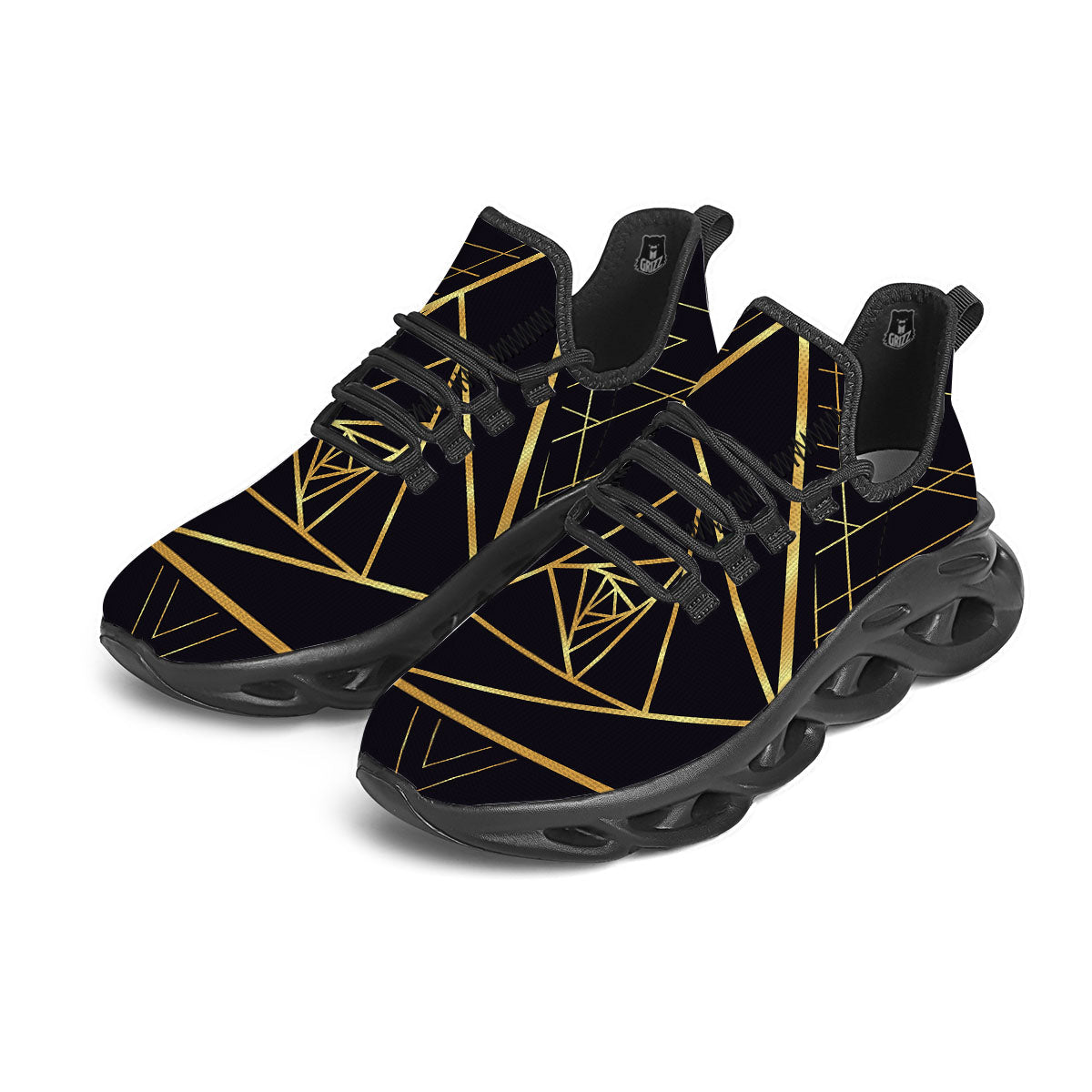 Pyramid Rose Print Black Running Shoes-grizzshop