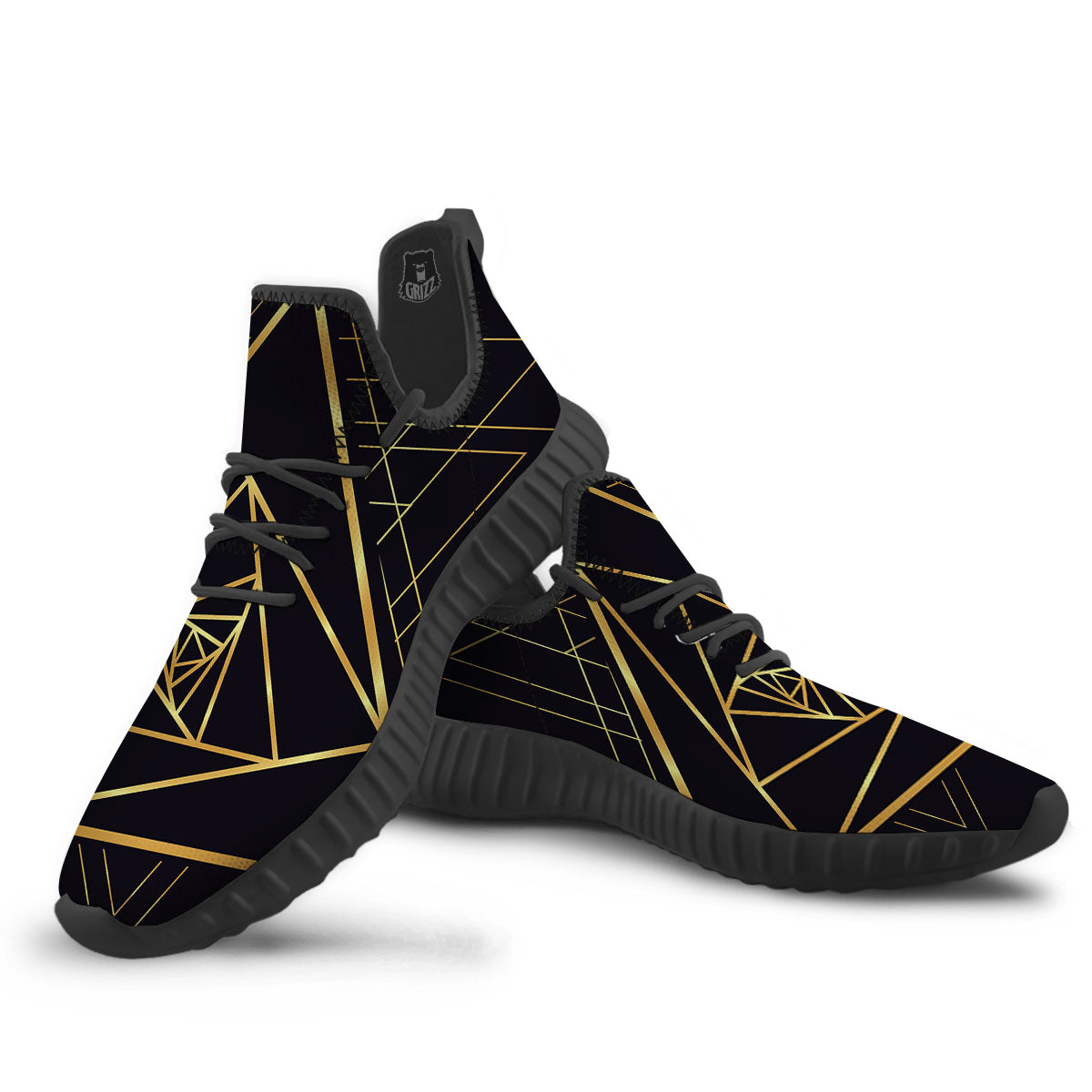 Pyramid Rose Print Black Walking Shoes-grizzshop