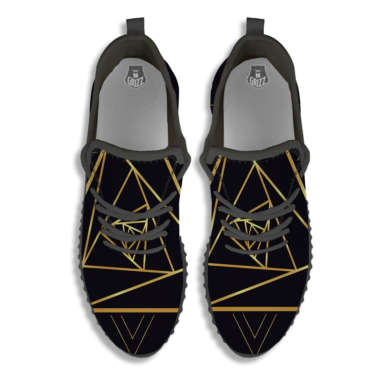 Pyramid Rose Print Black Walking Shoes-grizzshop