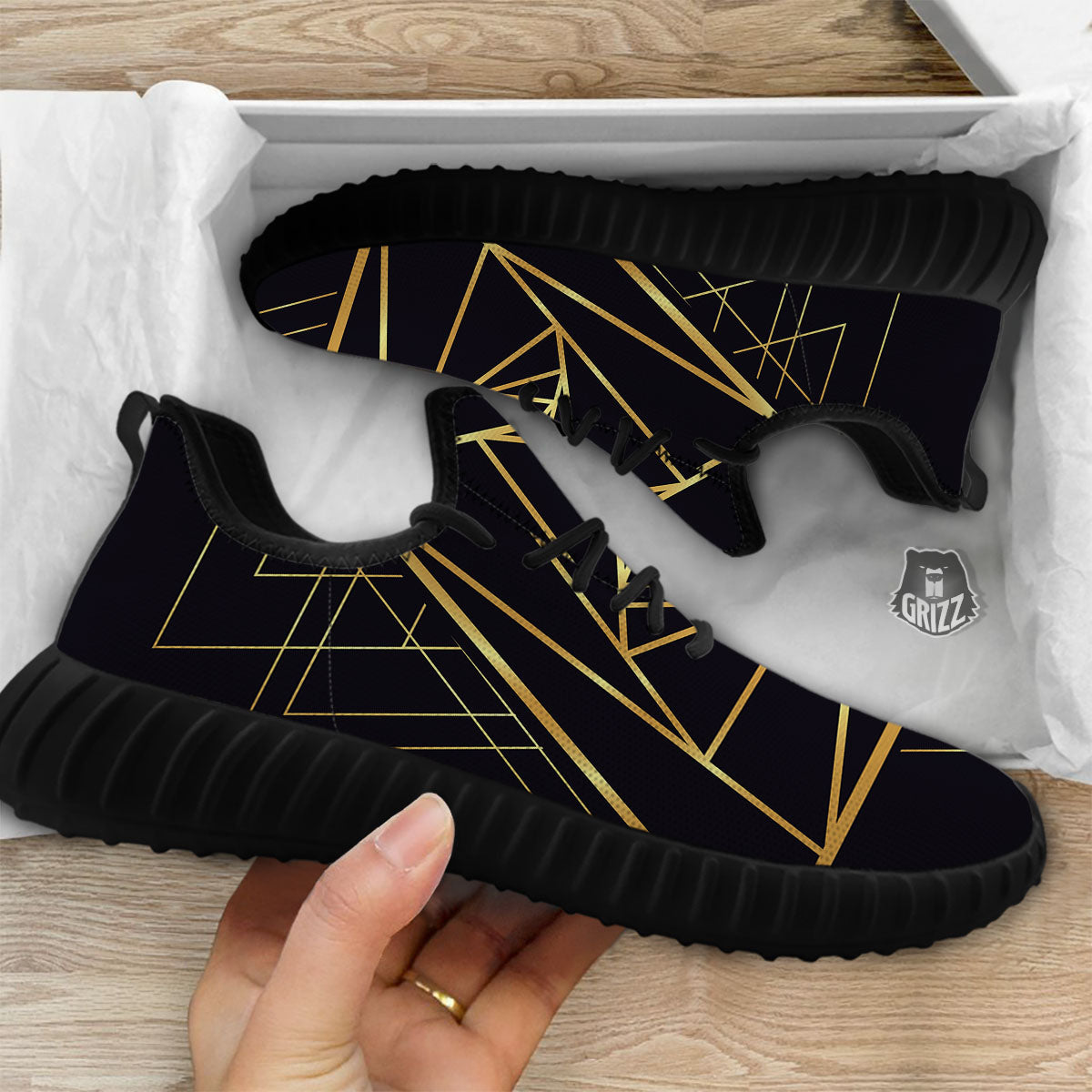 Pyramid Rose Print Black Walking Shoes-grizzshop