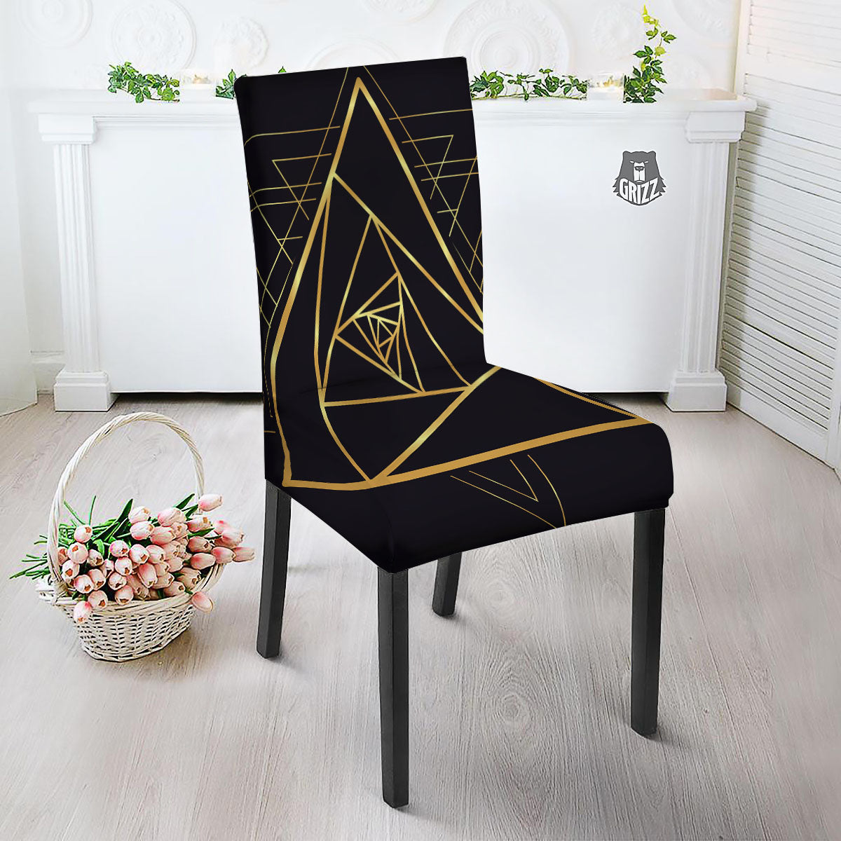 Pyramid Rose Print Dining Chair Slipcover-grizzshop