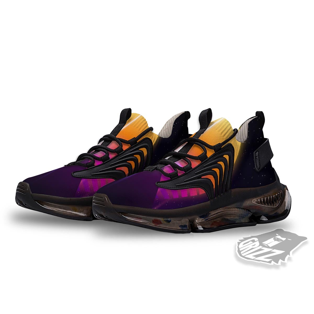 Pyramid Synthwave Print Black Gym Shoes-grizzshop