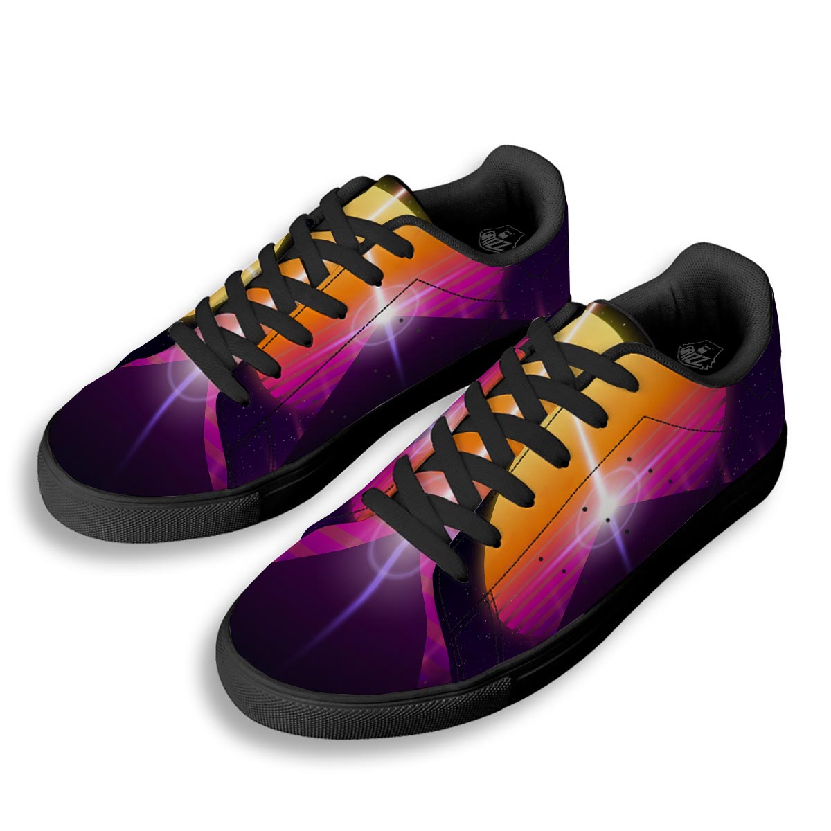 Pyramid Synthwave Print Black Low Top Sneakers-grizzshop