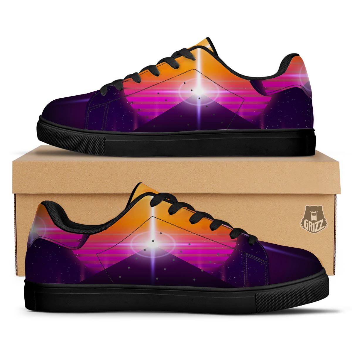 Pyramid Synthwave Print Black Low Top Sneakers-grizzshop