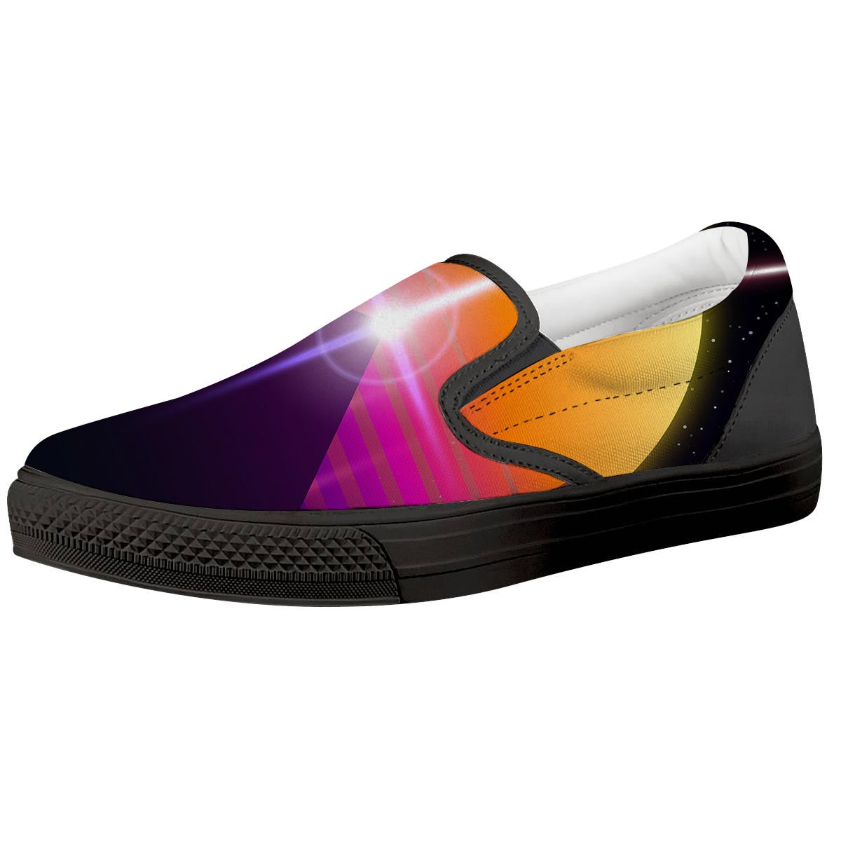 Pyramid Synthwave Print Black Slip On Shoes-grizzshop