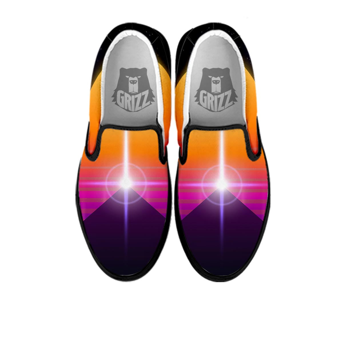 Pyramid Synthwave Print Black Slip On Shoes-grizzshop