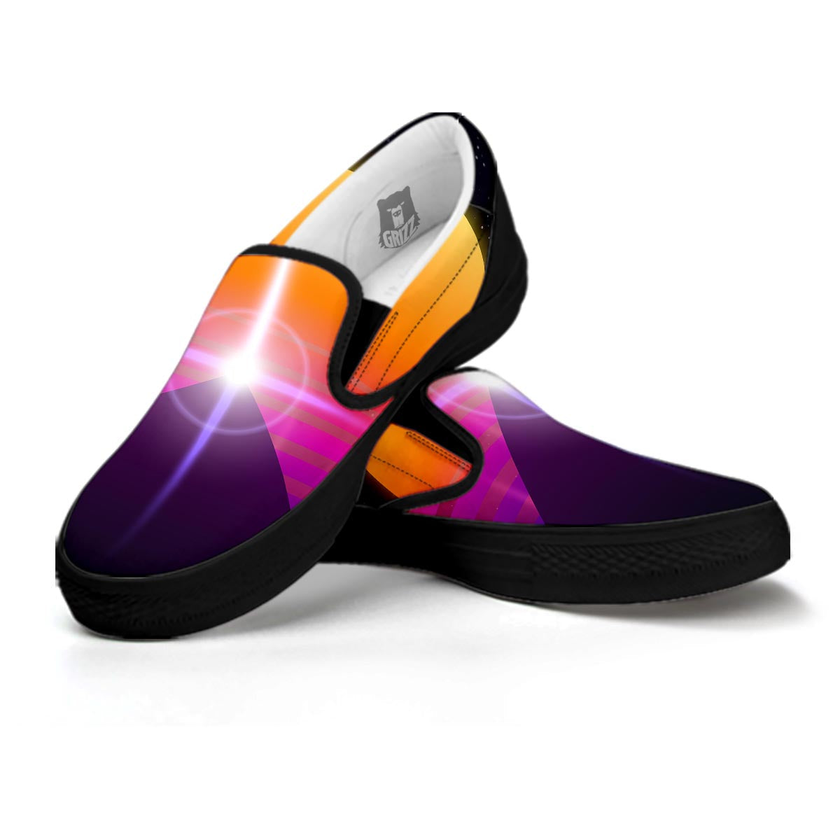 Pyramid Synthwave Print Black Slip On Shoes-grizzshop