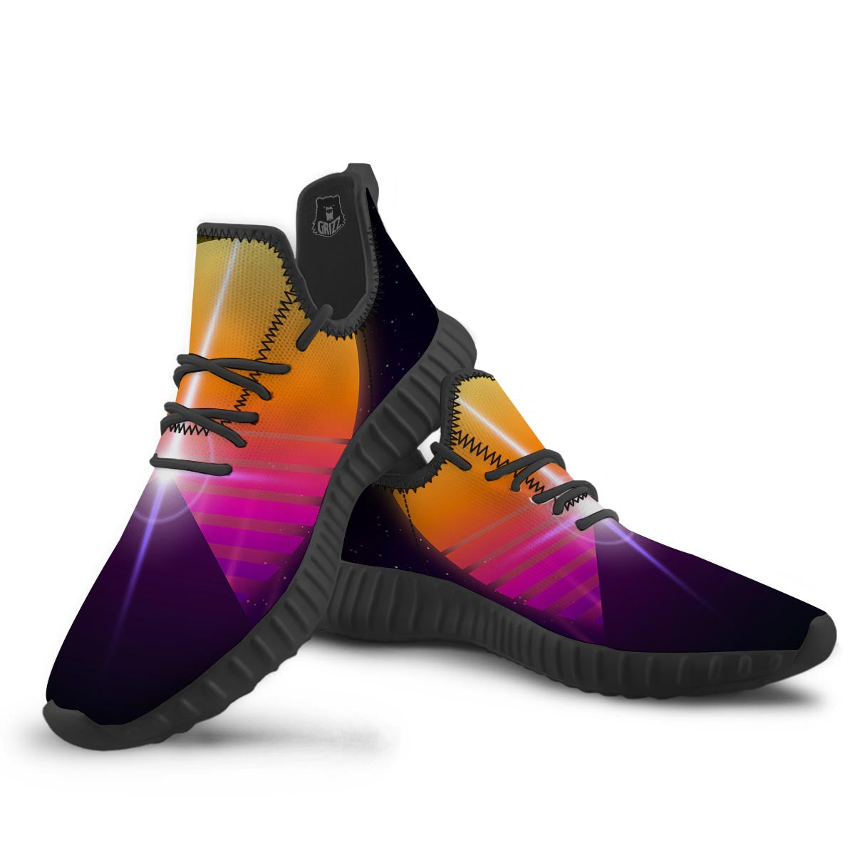 Pyramid Synthwave Print Black Walking Shoes-grizzshop