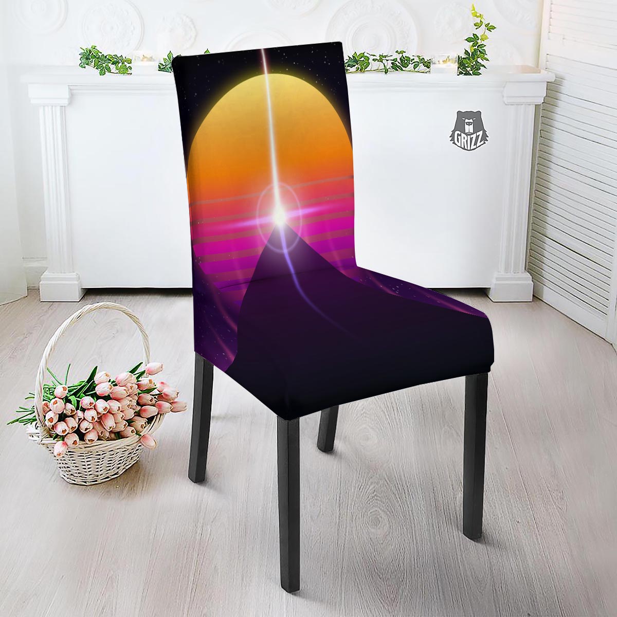 Pyramid Synthwave Print Dining Chair Slipcover-grizzshop