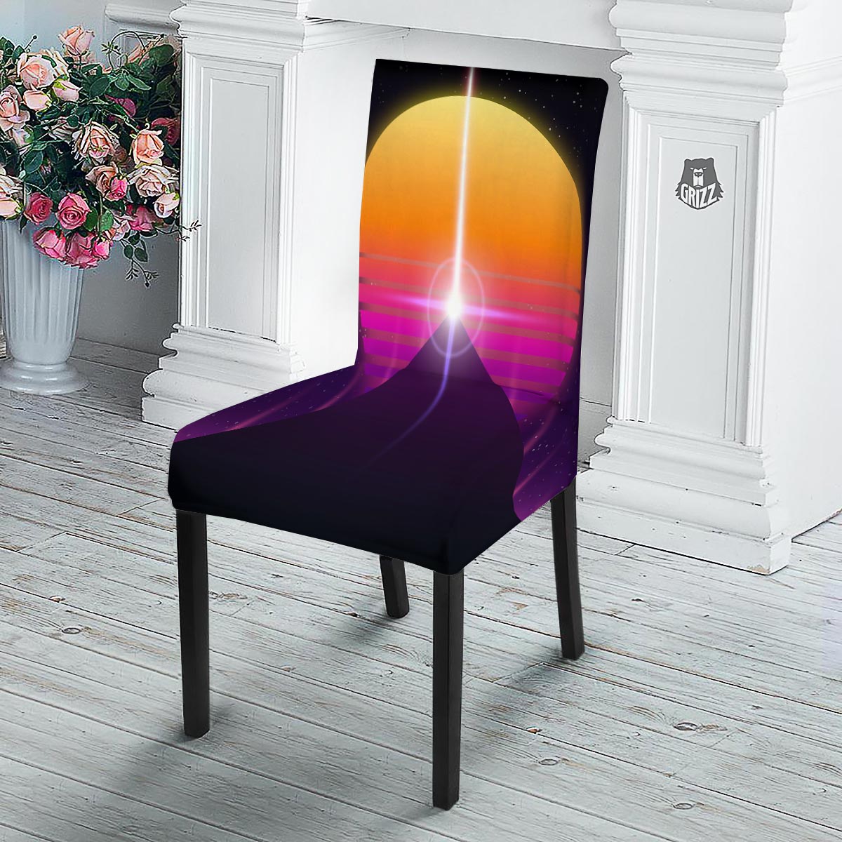 Pyramid Synthwave Print Dining Chair Slipcover-grizzshop