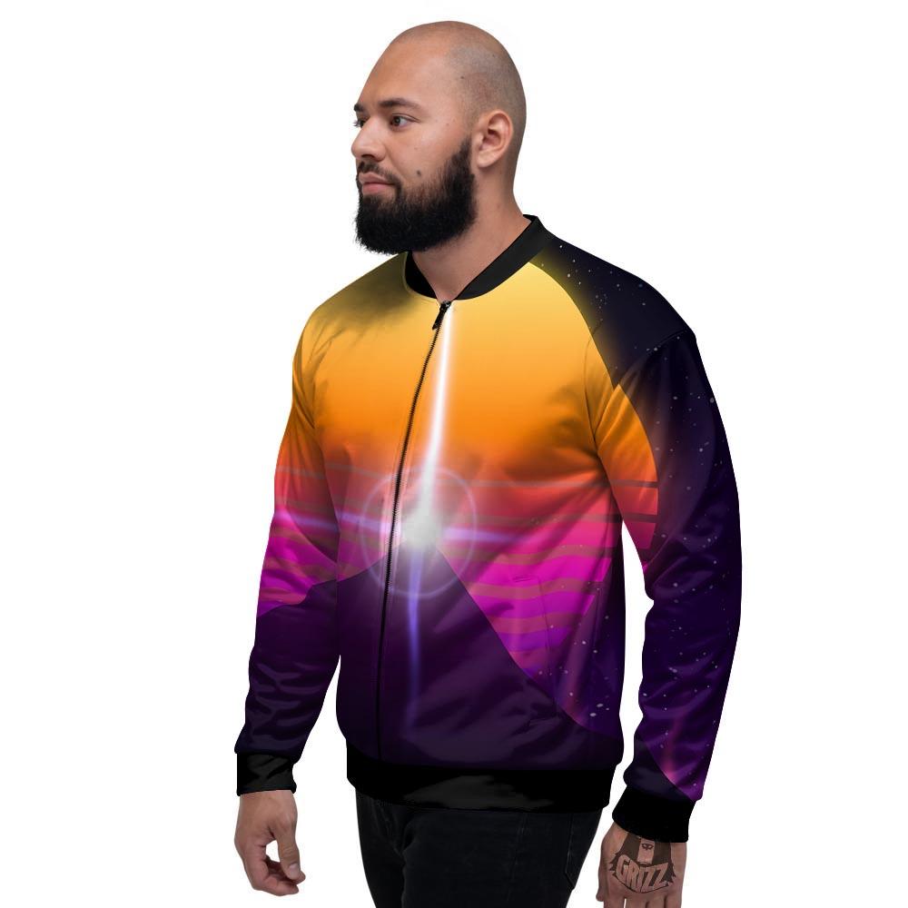 Pyramid Synthwave Print Men's Bomber Jacket-grizzshop