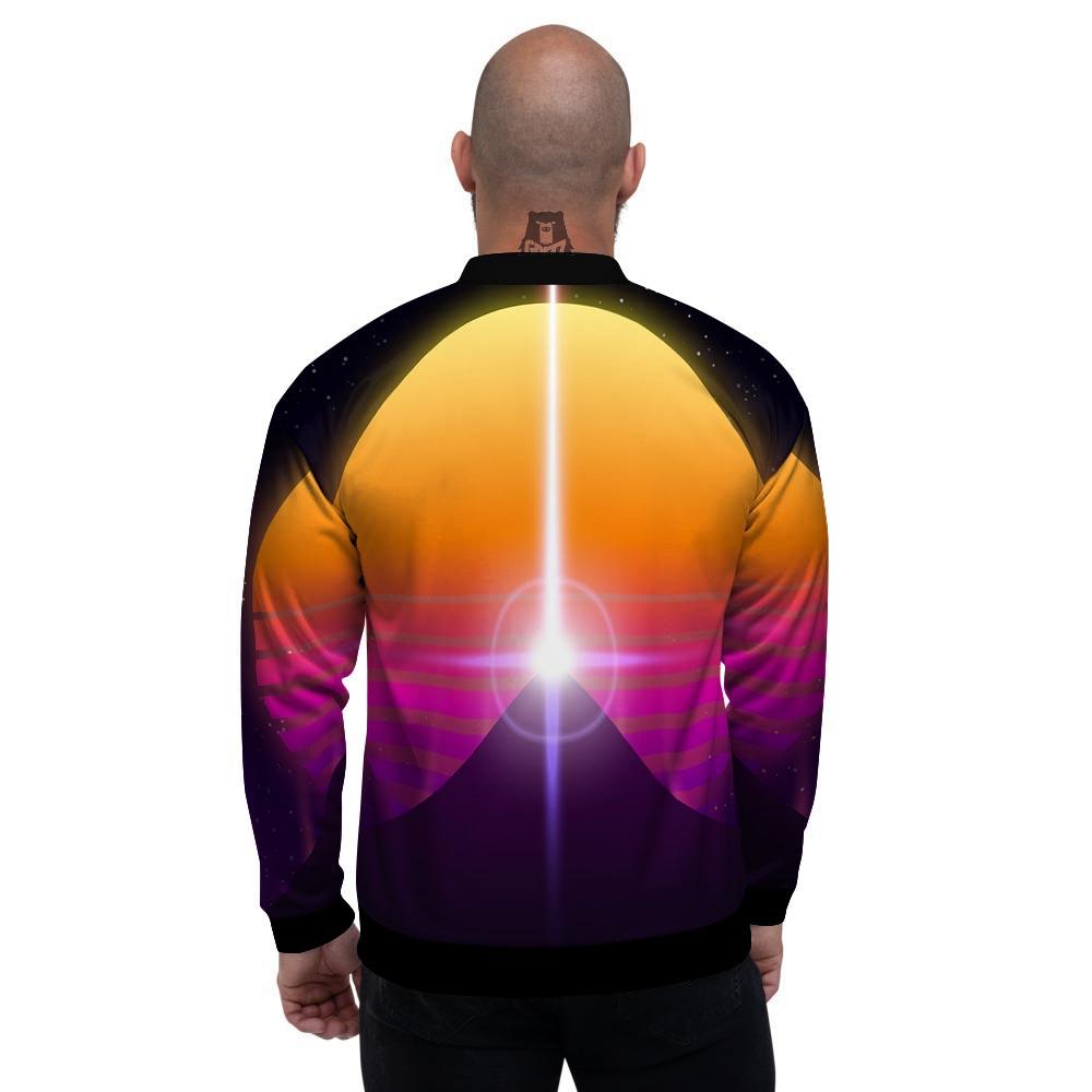 Pyramid Synthwave Print Men's Bomber Jacket-grizzshop