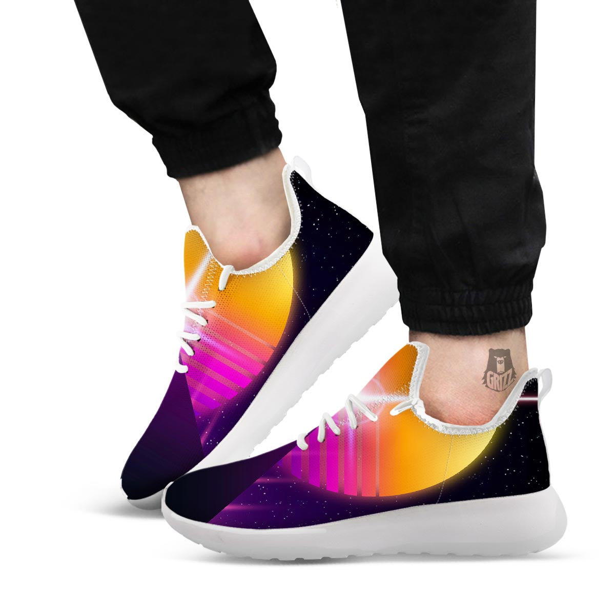 Pyramid Synthwave Print White Athletic Shoes-grizzshop