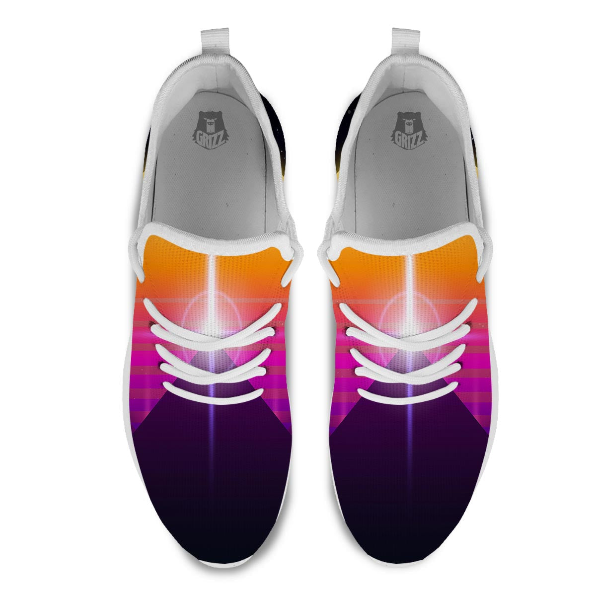 Pyramid Synthwave Print White Athletic Shoes-grizzshop