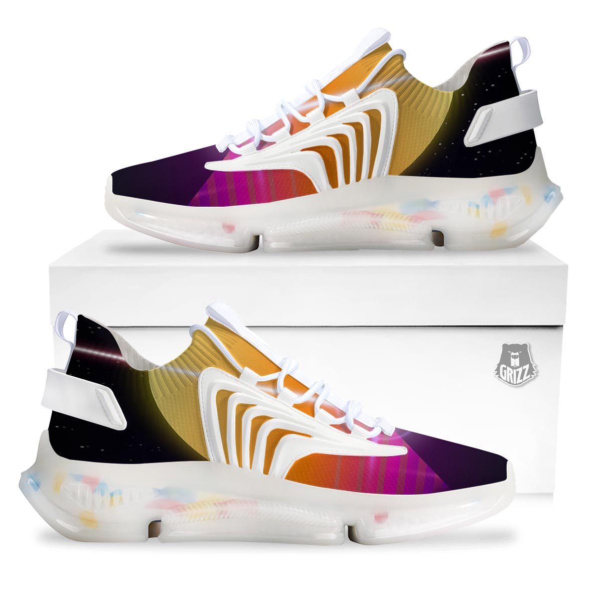 Pyramid Synthwave Print White Gym Shoes-grizzshop