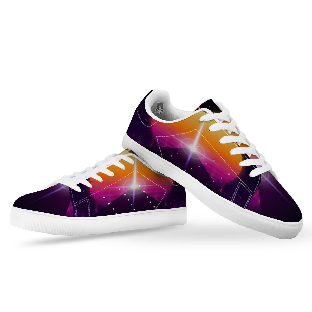 Pyramid Synthwave Print White Low Top Sneakers-grizzshop