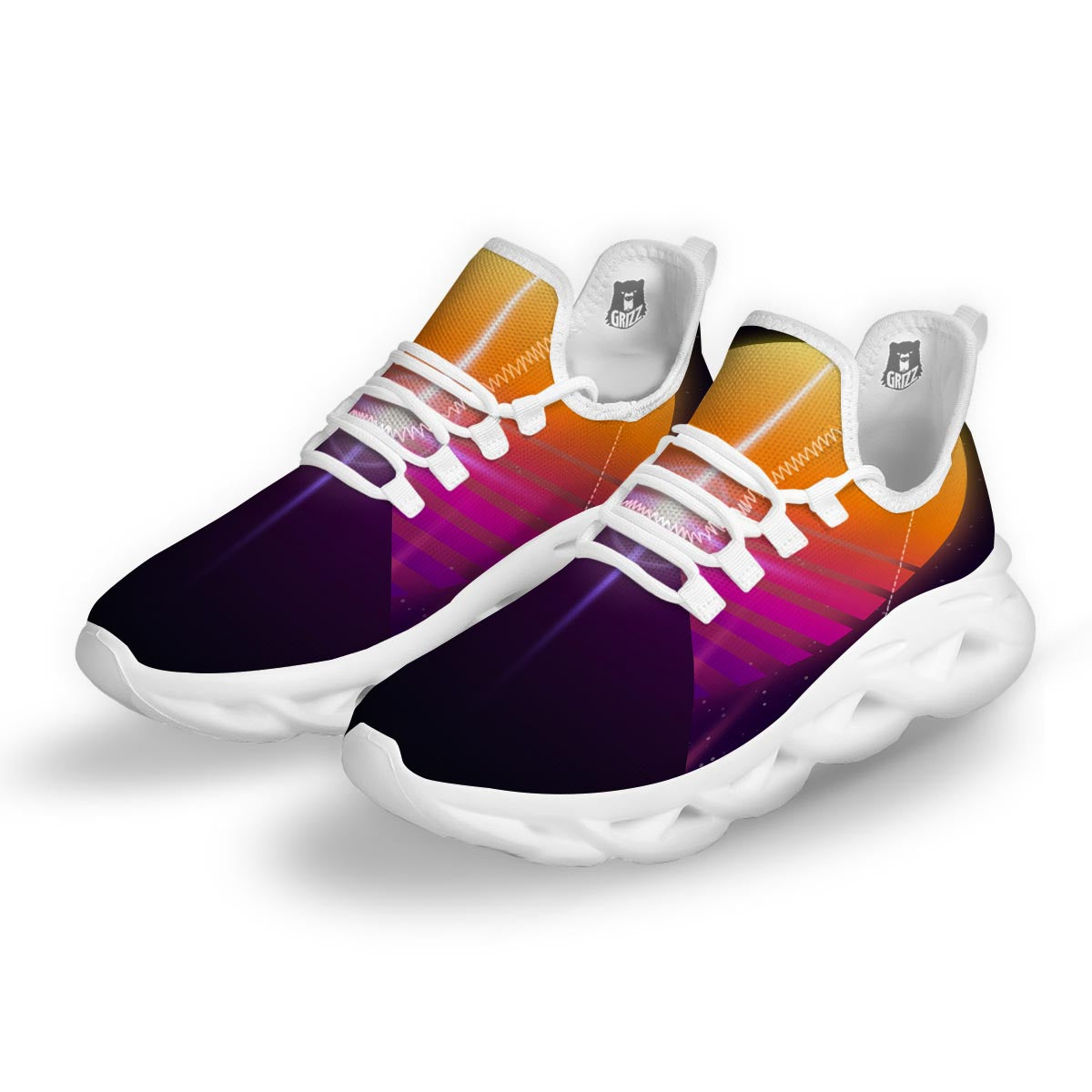 Pyramid Synthwave Print White Running Shoes-grizzshop