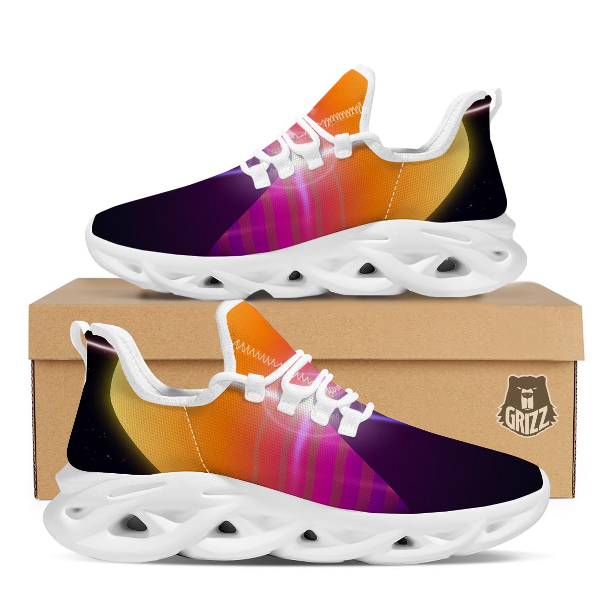 Pyramid Synthwave Print White Running Shoes-grizzshop