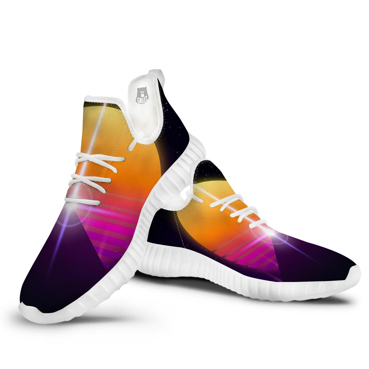 Pyramid Synthwave Print White Walking Shoes-grizzshop