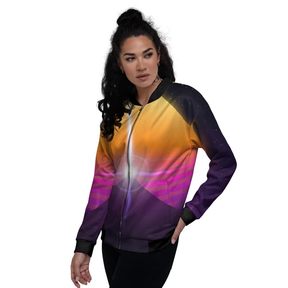 Pyramid Synthwave Print Women's Bomber Jacket-grizzshop