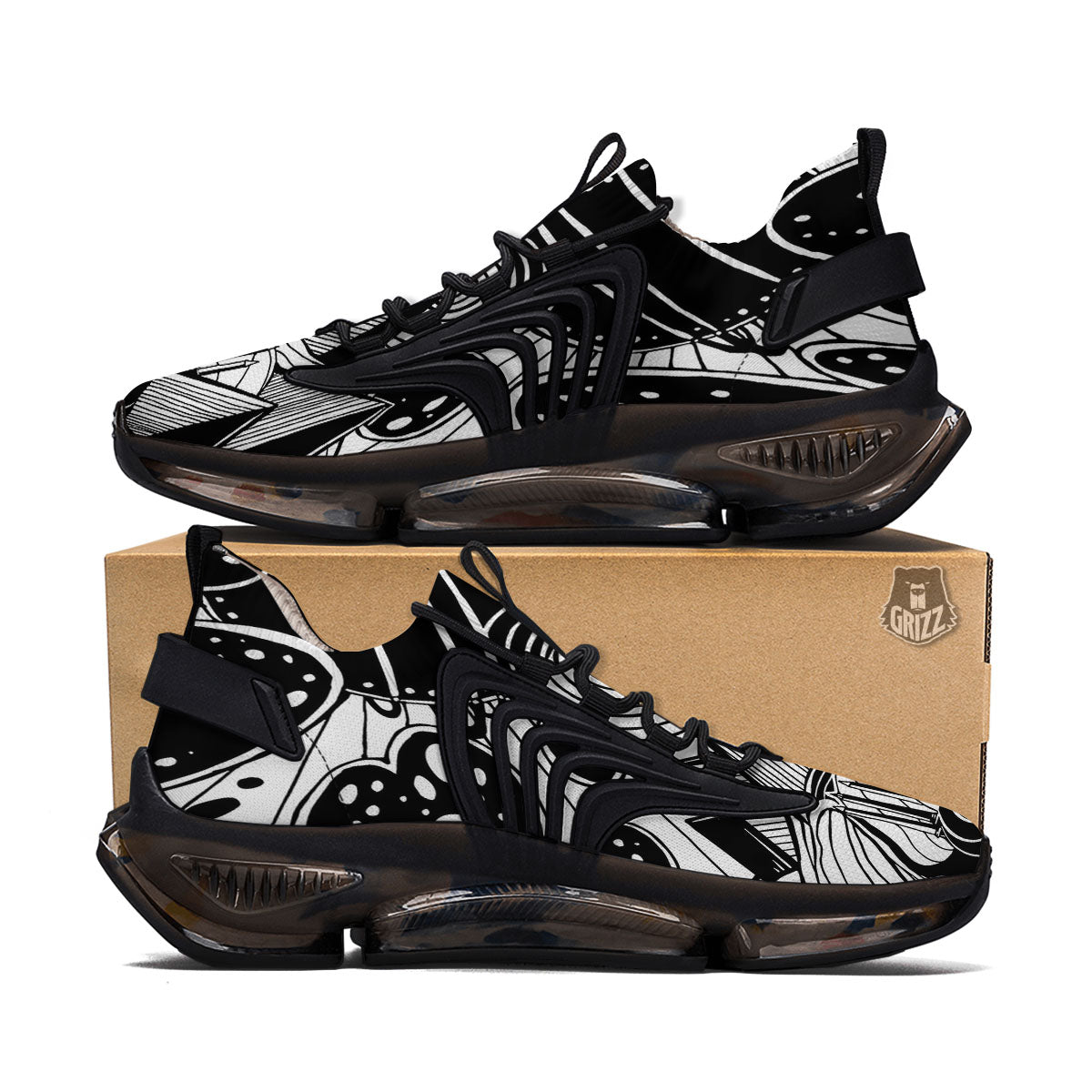 Pyramid UFO Print Black Gym Shoes-grizzshop