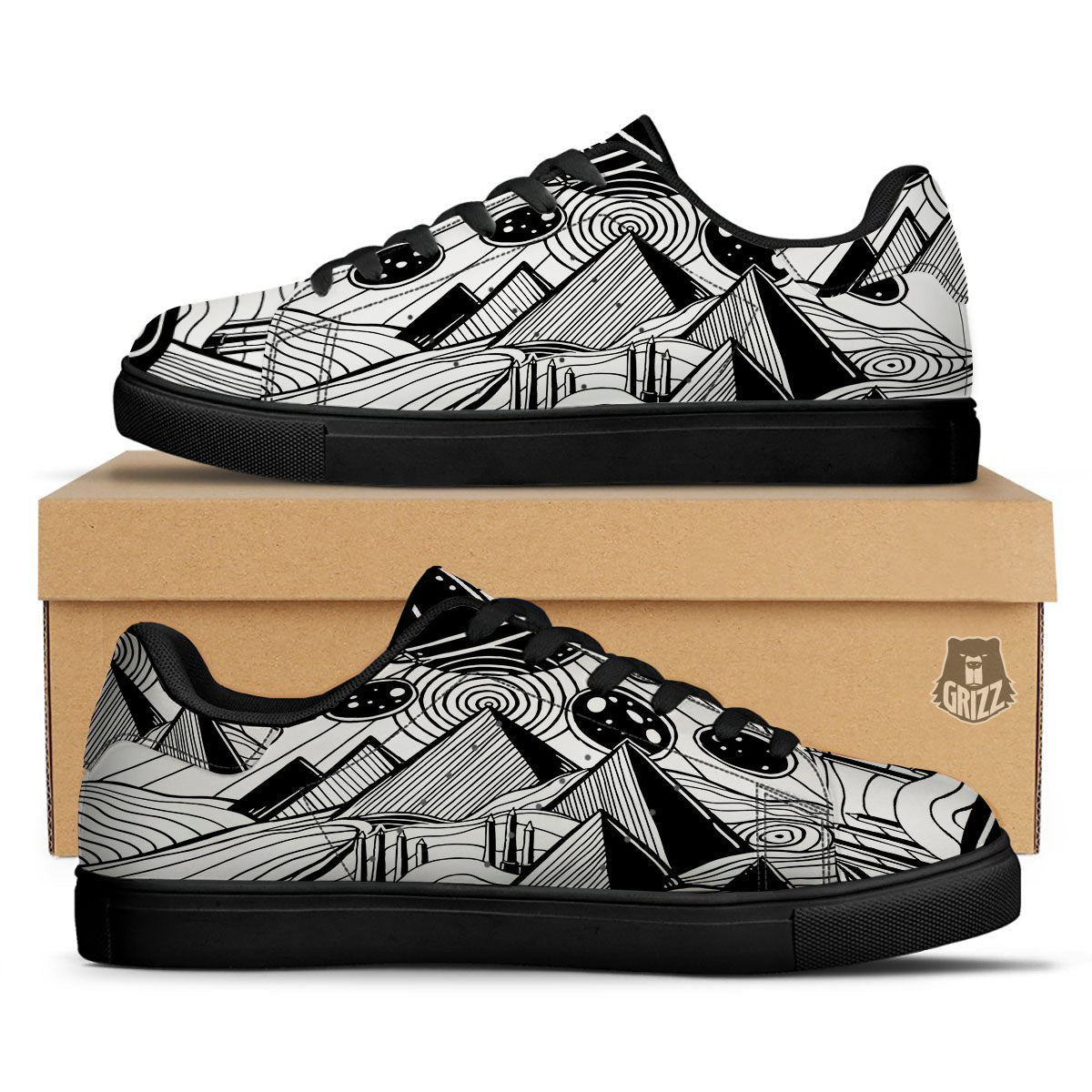 Pyramid UFO Print Black Low Top Sneakers-grizzshop