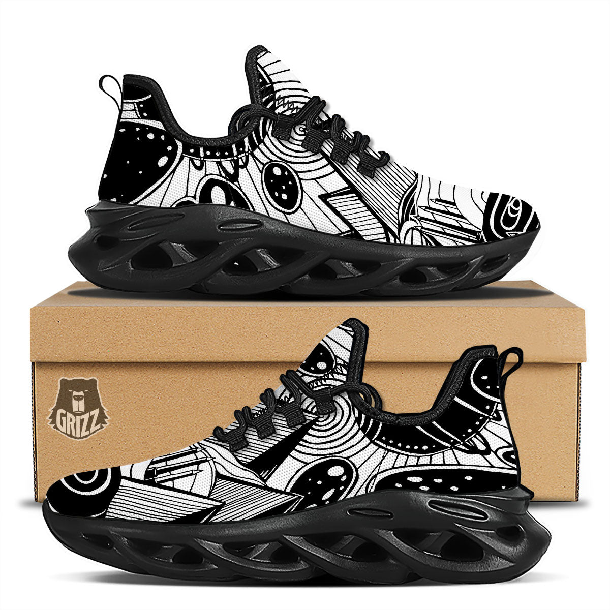 Pyramid UFO Print Black Running Shoes-grizzshop