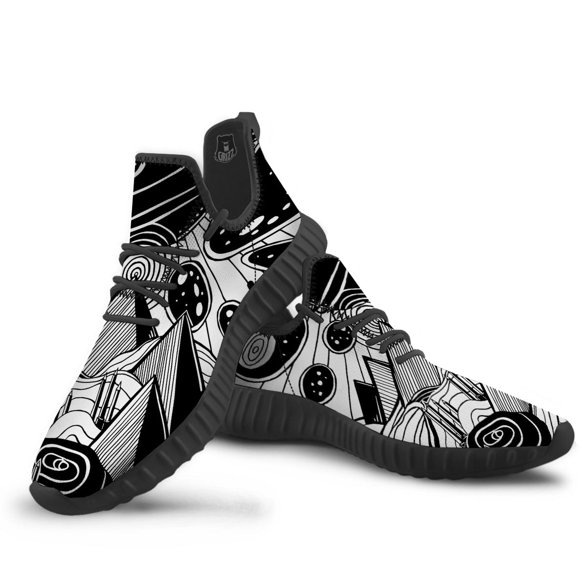 Pyramid UFO Print Black Walking Shoes-grizzshop
