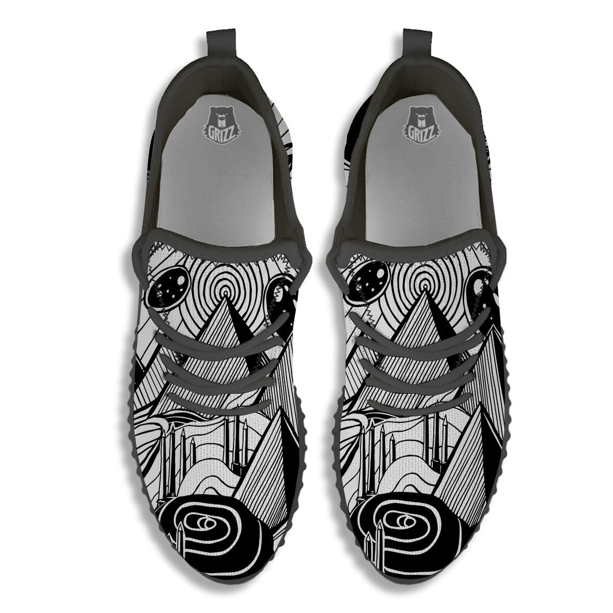 Pyramid UFO Print Black Walking Shoes-grizzshop