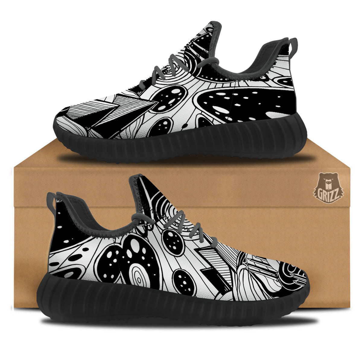 Pyramid UFO Print Black Walking Shoes-grizzshop