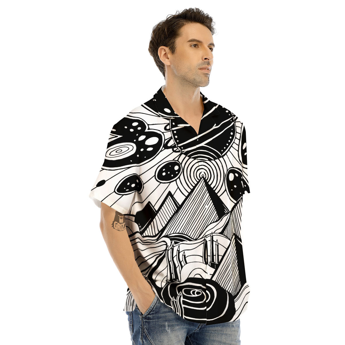 Pyramid UFO Print Men's Hawaiian Shirt-grizzshop