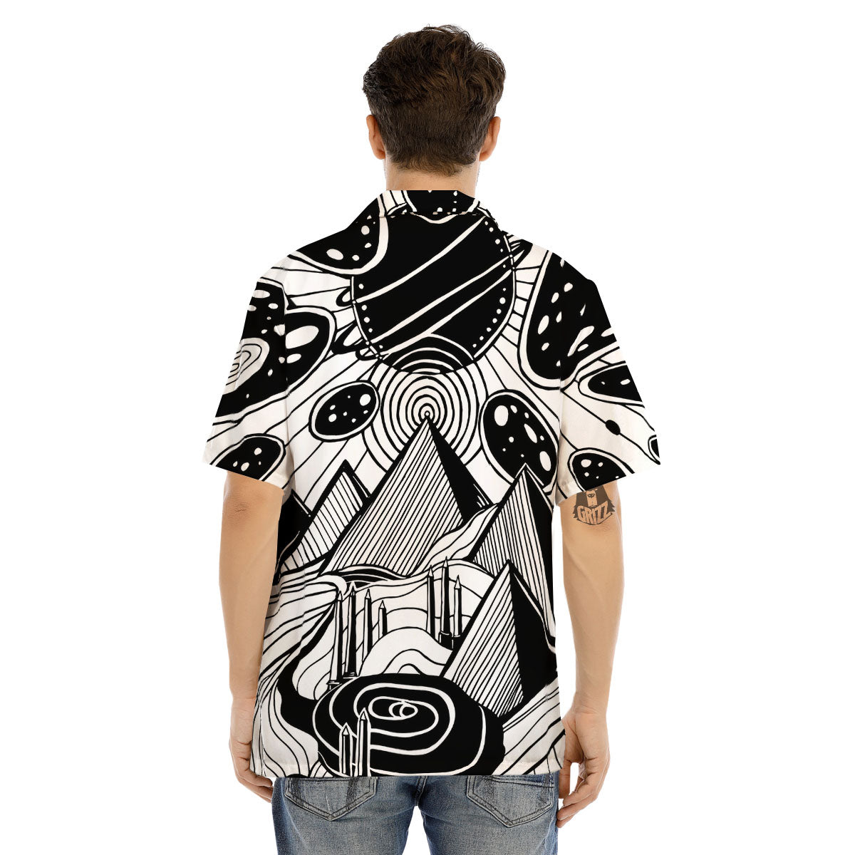 Pyramid UFO Print Men's Hawaiian Shirt-grizzshop