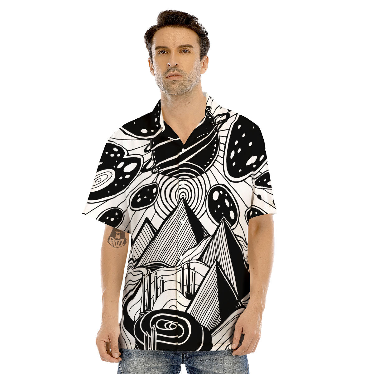 Pyramid UFO Print Men's Hawaiian Shirt-grizzshop