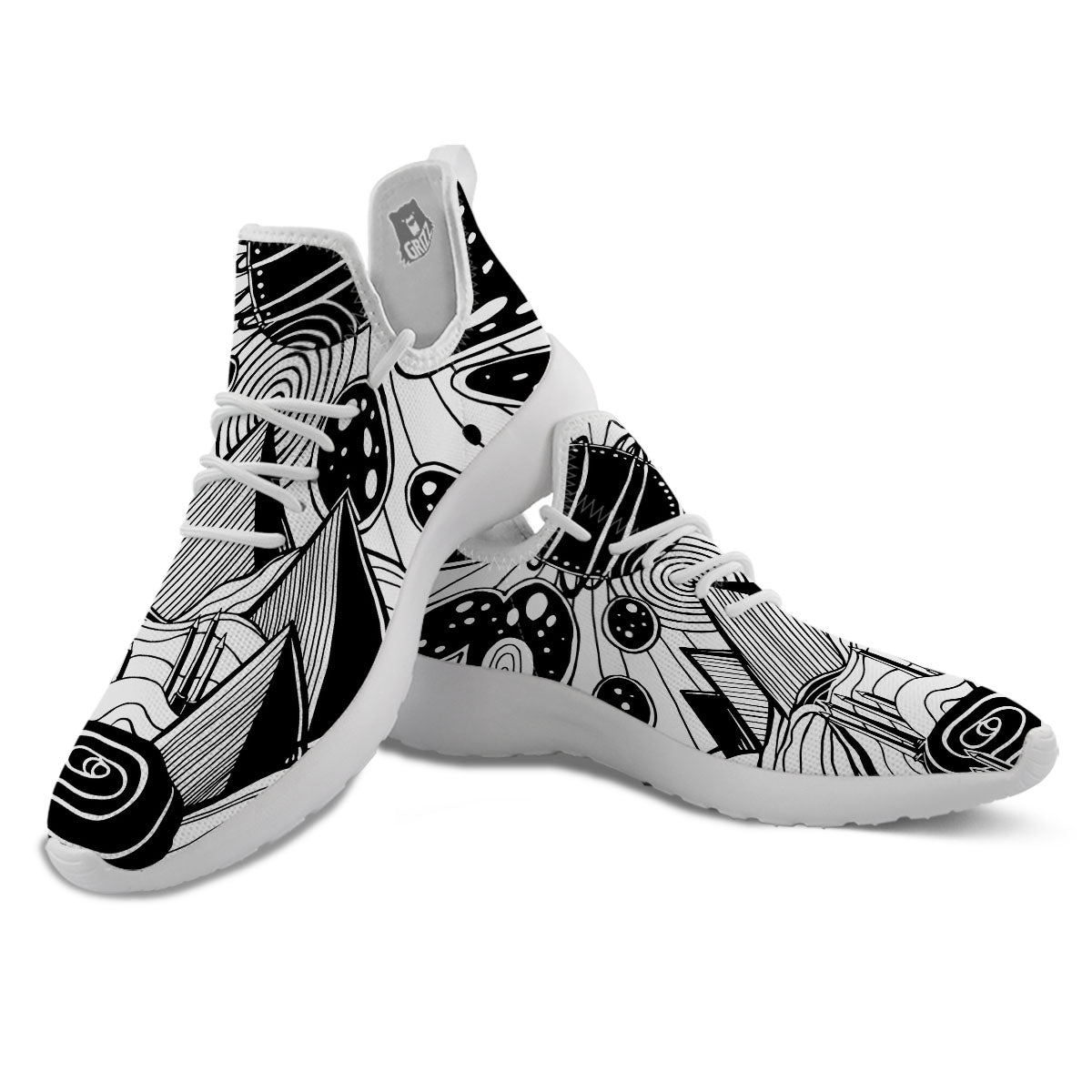 Pyramid UFO Print White Athletic Shoes-grizzshop