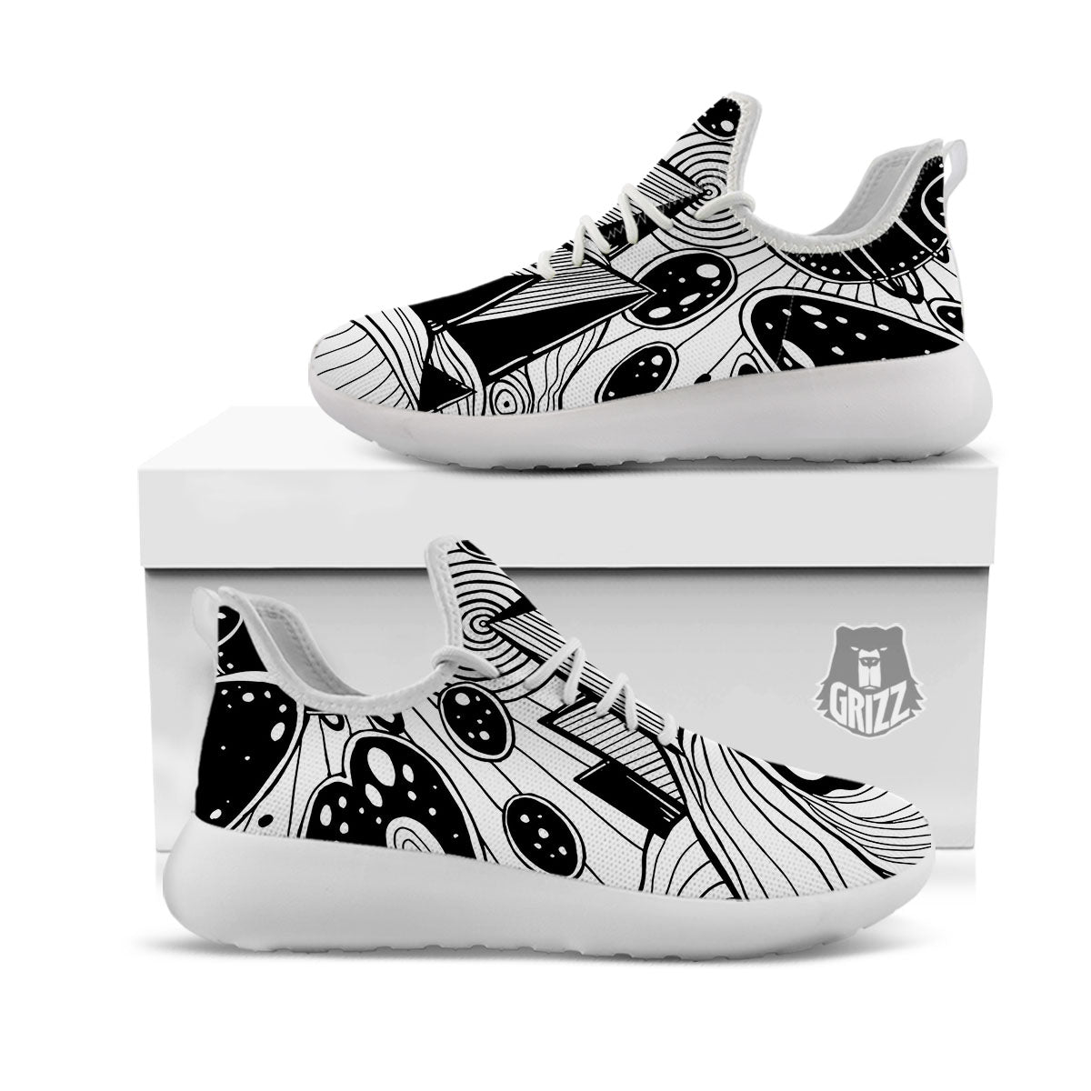 Pyramid UFO Print White Athletic Shoes-grizzshop