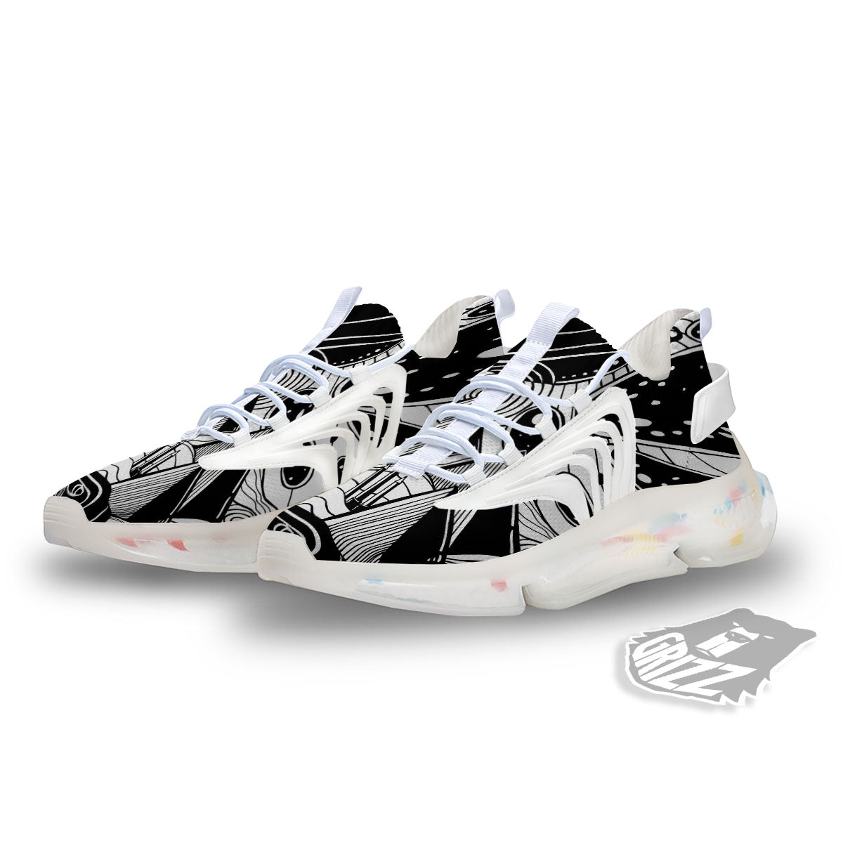 Pyramid UFO Print White Gym Shoes-grizzshop