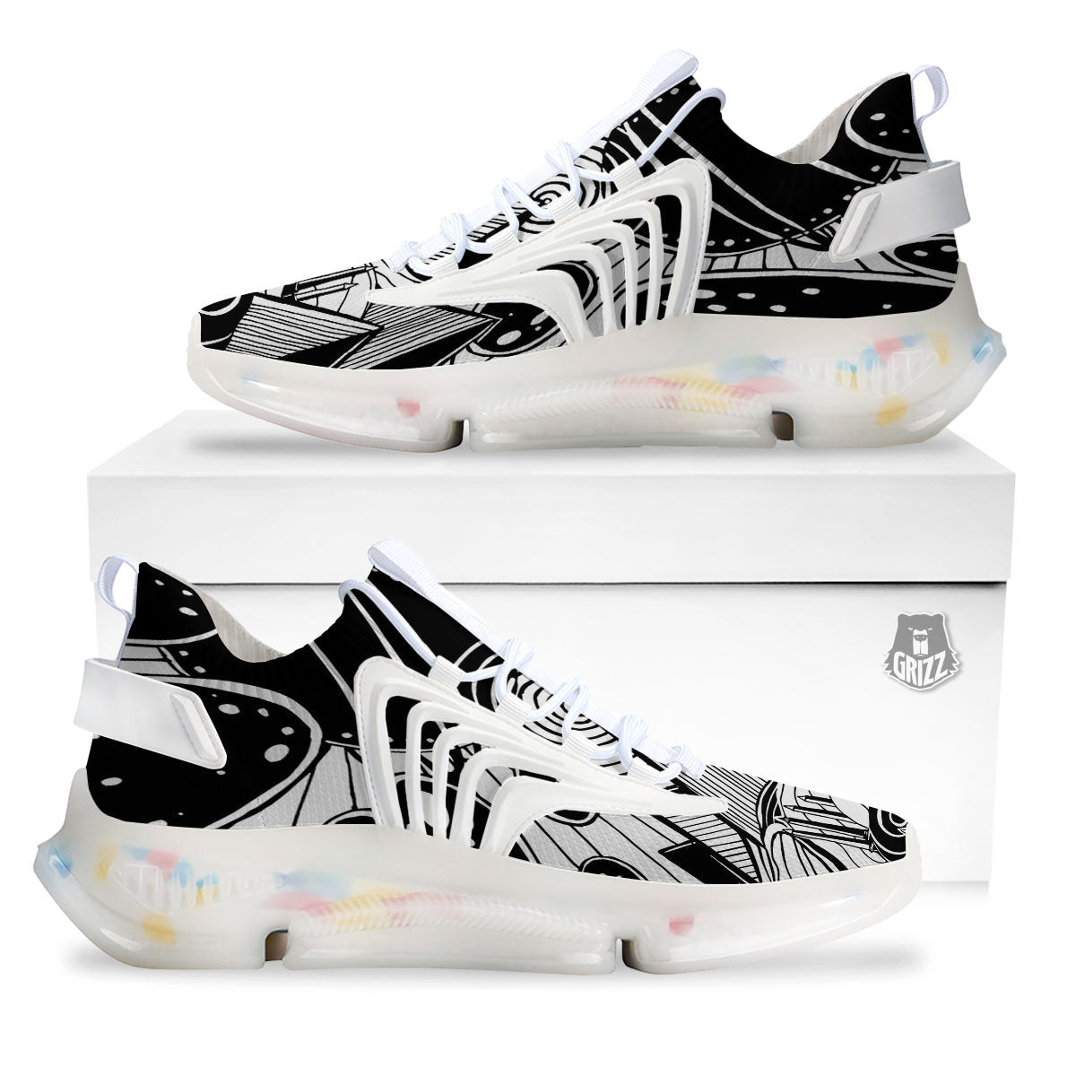 Pyramid UFO Print White Gym Shoes-grizzshop