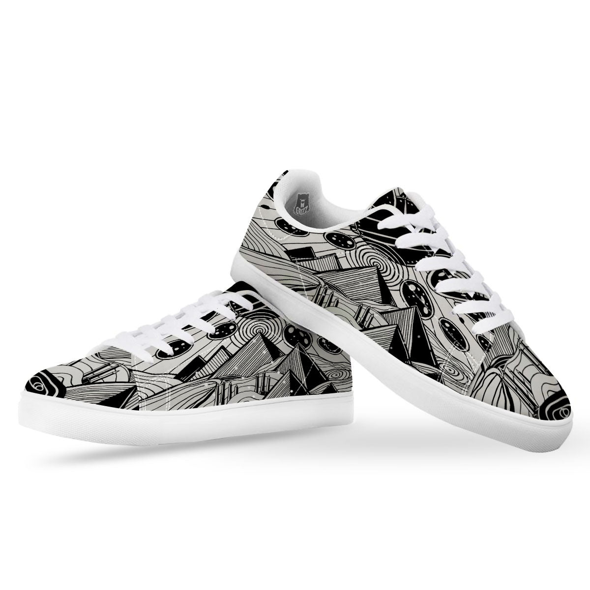 Pyramid UFO Print White Low Top Sneakers-grizzshop