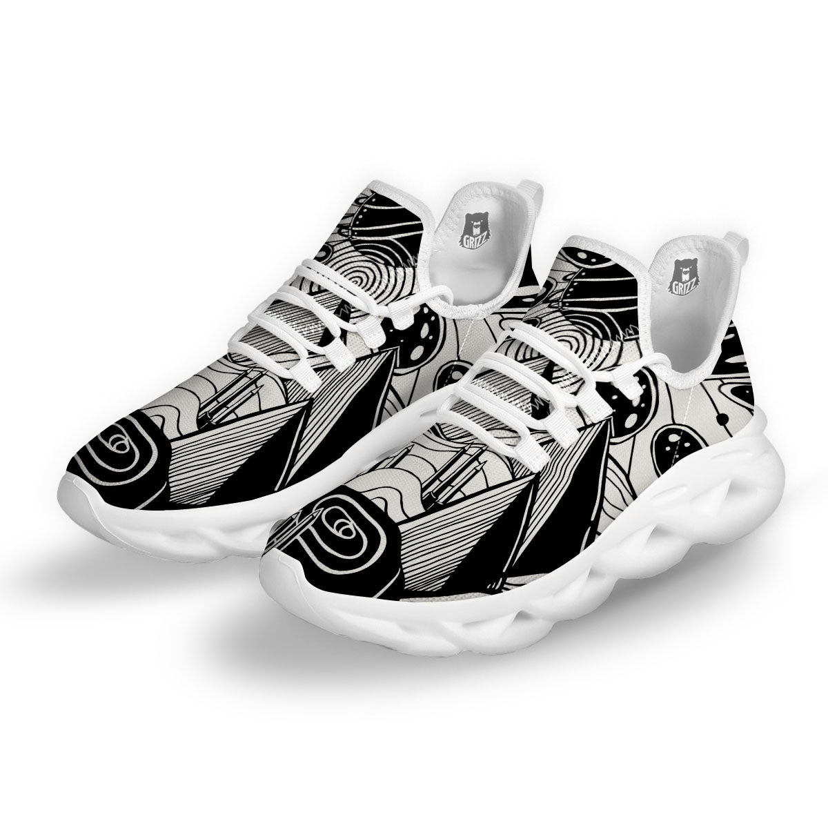 Pyramid UFO Print White Running Shoes-grizzshop
