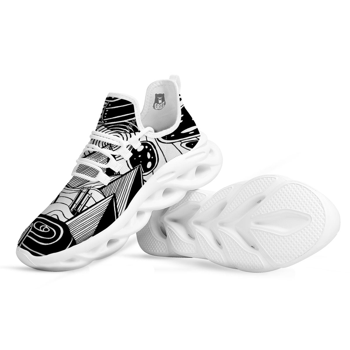 Pyramid UFO Print White Running Shoes-grizzshop