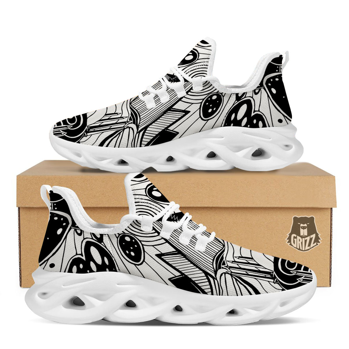 Pyramid UFO Print White Running Shoes-grizzshop
