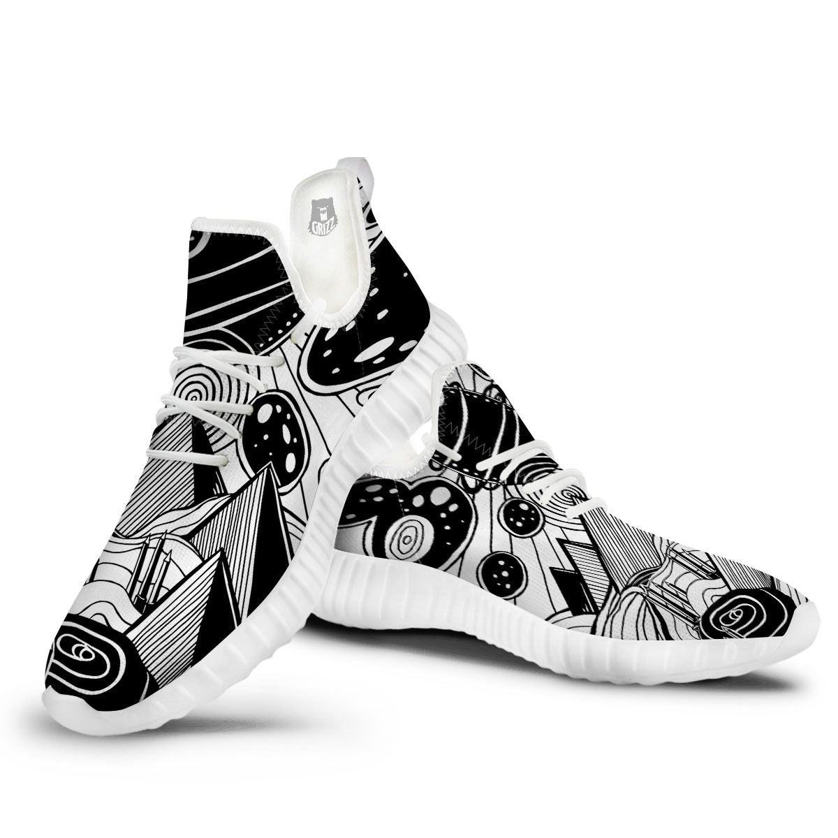 Pyramid UFO Print White Walking Shoes-grizzshop