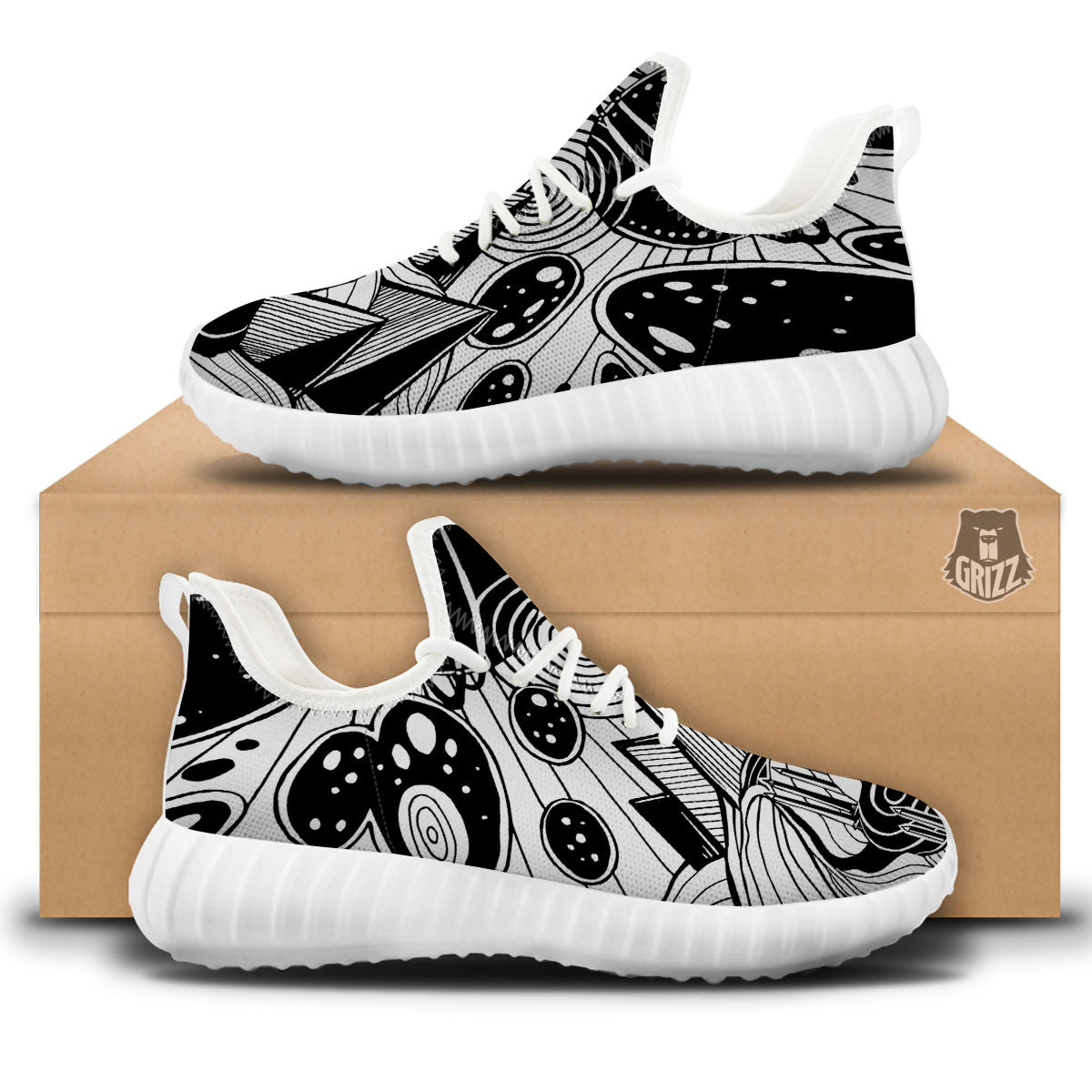 Pyramid UFO Print White Walking Shoes-grizzshop