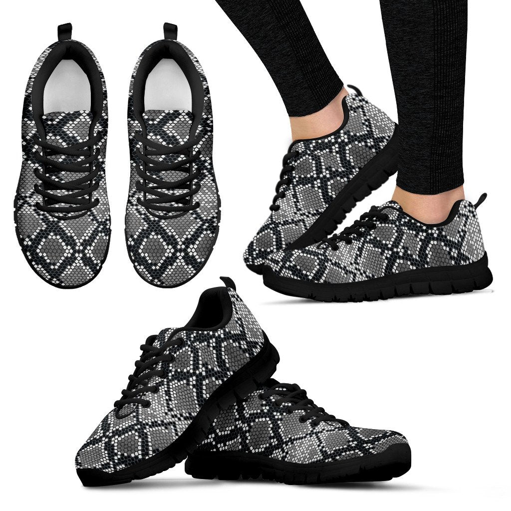 Python Skin Snakeskin Pattern Print Black Sneaker Shoes For Men Women-grizzshop