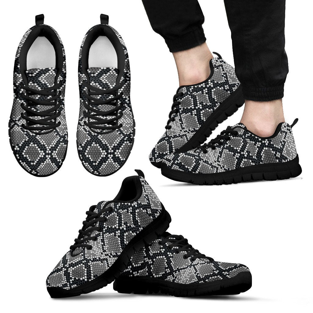 Python Skin Snakeskin Pattern Print Black Sneaker Shoes For Men Women-grizzshop