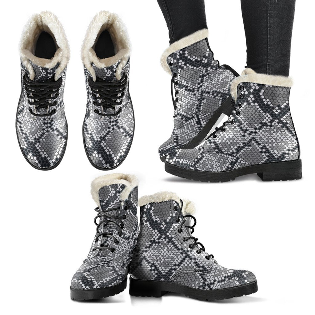 Python Skin Snakeskin Pattern Print Comfy Winter Boots-grizzshop