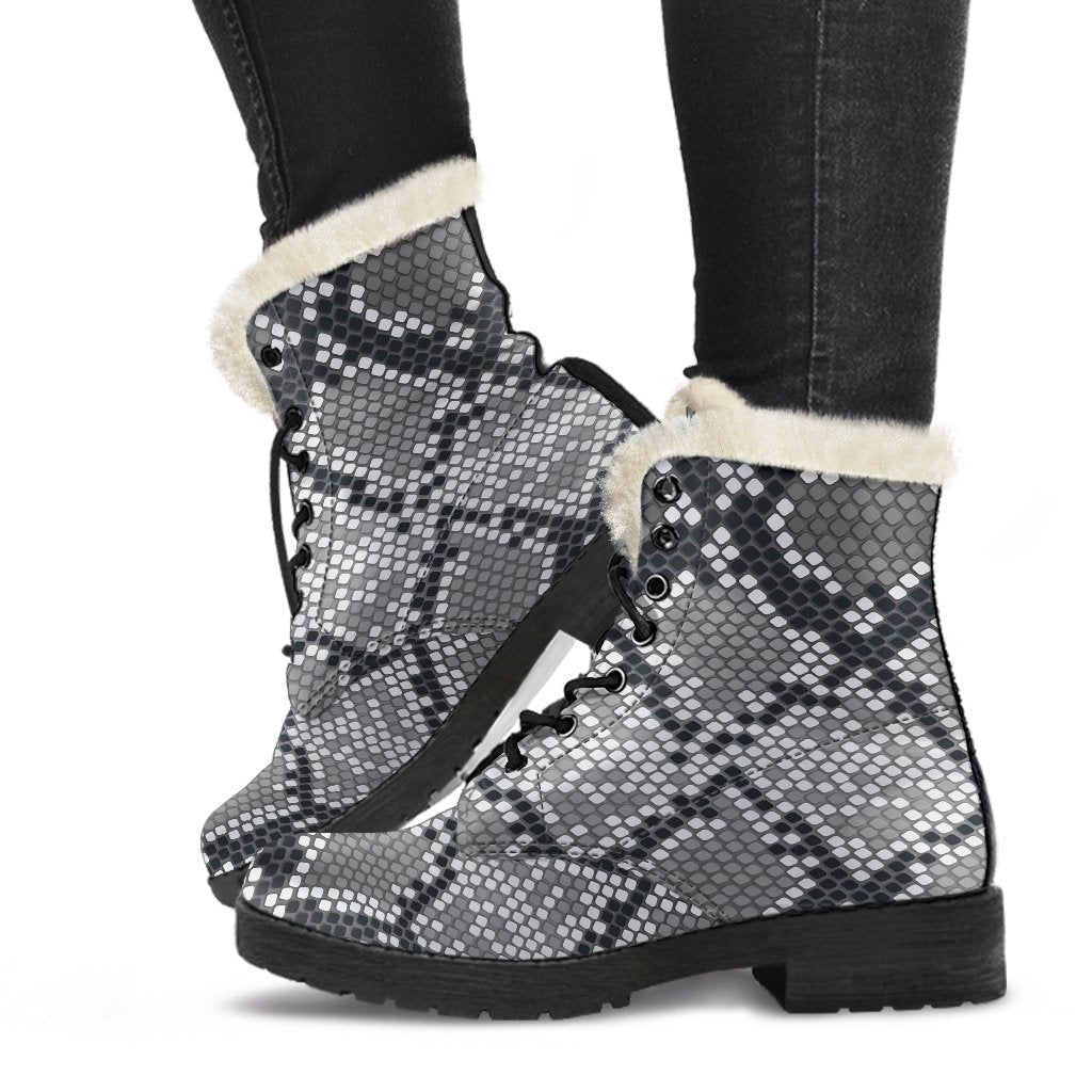 Python Skin Snakeskin Pattern Print Comfy Winter Boots-grizzshop