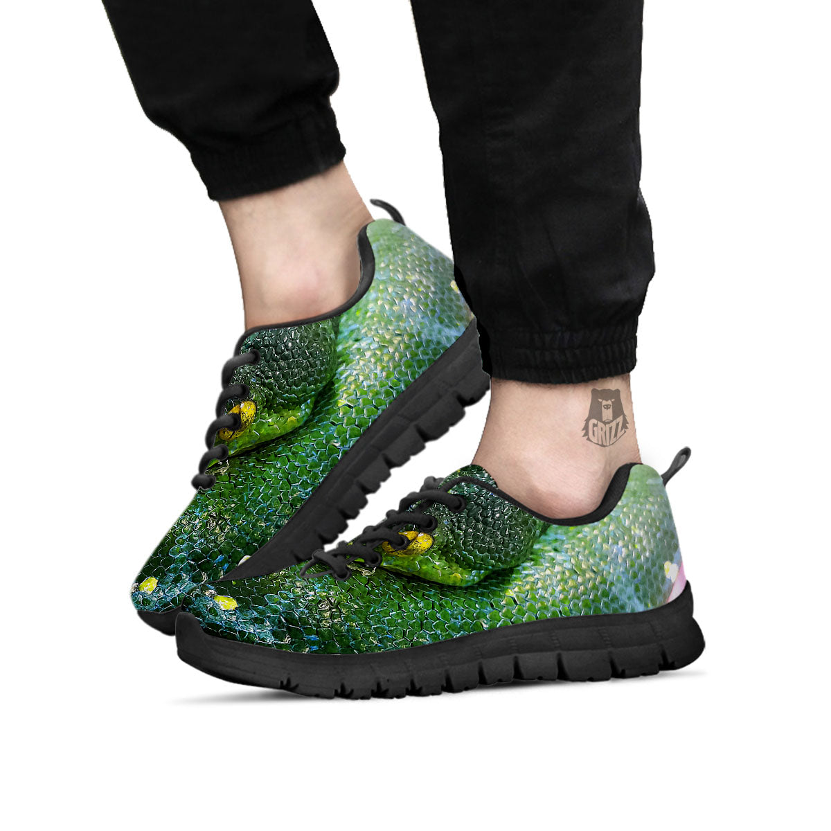 Python Snake Green Reticulated Print Black Sneaker-grizzshop