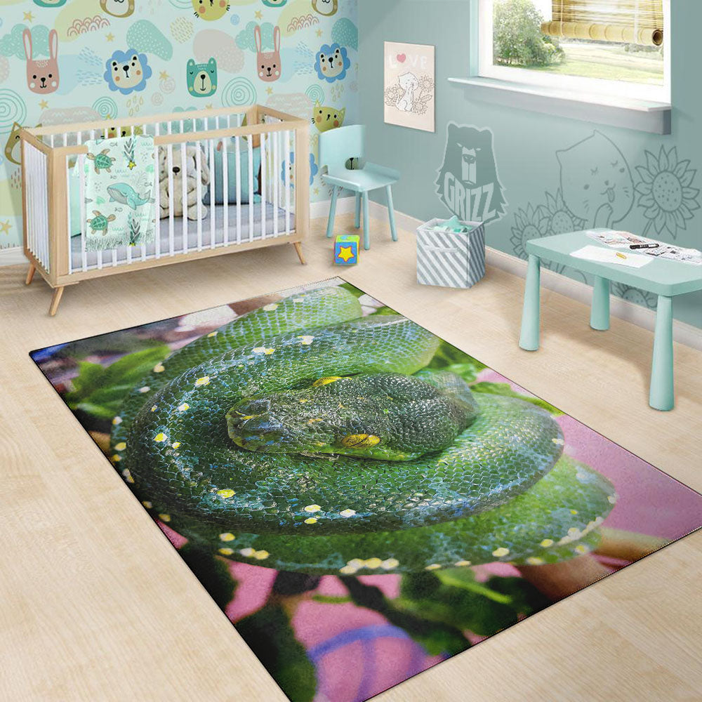 Python Snake Green Reticulated Print Floor Mat-grizzshop